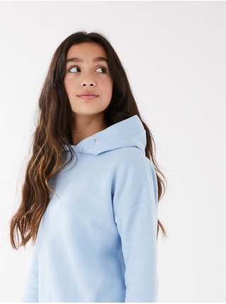 Jednobarevná mikina s kapucí a vysokým podílem bavlny (6–16 let) Marks & Spencer modrá
