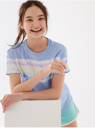 Batikované tričko z čisté bavlny (6–16 let) Marks & Spencer modrá