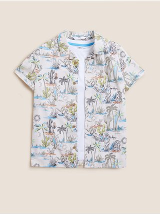 Komplet tropické košile a trička z čisté bavlny Marks & Spencer smetanová