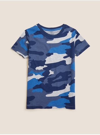 Maskáčové tričko, z čisté bavlny (2–7 let) Marks & Spencer modrá
