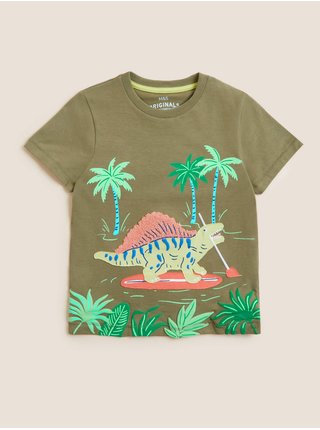 Tričko z čisté bavlny s motivem dinosaura (2–7 let) Marks & Spencer zelená