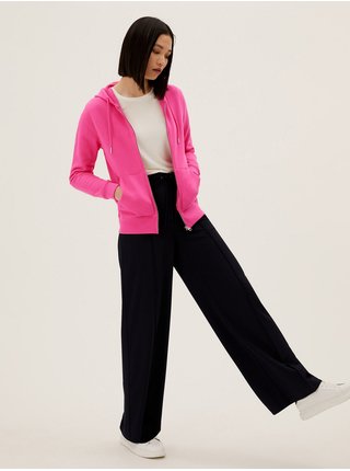 Mikina s kapucí na zip z čisté bavlny Marks & Spencer růžová