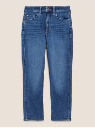Velmi měkké přiléhavé zkrácené džíny s vysokým pasem Marks & Spencer námořnická modrá