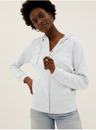 Mikina s kapucí na zip z čisté bavlny Marks & Spencer šedá