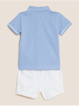 Dvoudílný outfit s šortkami, motivem Králíček Petr™ a vysokým podílem bavlny (0–3 roky) Marks & Spencer modrá