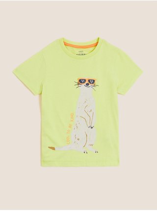 Tričko z čisté bavlny s motivem surikaty (2–7 let) Marks & Spencer zelená