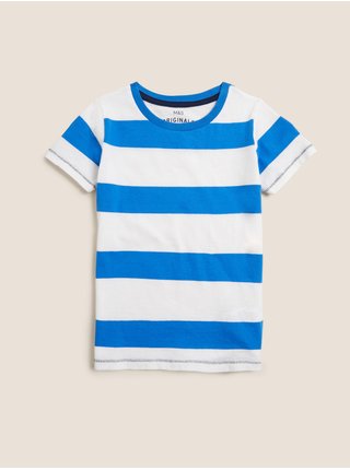 Pruhované tričko z čistej bavlny (2–7 rokov) Marks & Spencer modrá