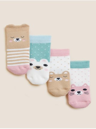 Froté ponožky so zvieratkami s vysokým podielom bavlny (3,2 kg – 24 mesiacov), 4 páry Marks & Spencer viacfarebná