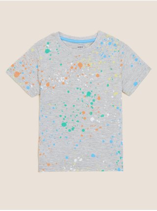 Tričko s vysokým podílem bavlny a efektem rozstříknuté barvy (2–7 let) Marks & Spencer šedá