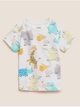Tričko z čisté bavlny s motivem zvířátek ze zoo (0–3 roky) Marks & Spencer smetanová