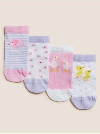 Balenie 4 párov detských ponožiek s vysokým podielom bavlny a motívom farmy (0–3 roky) Marks & Spencer viacfarebná