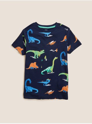Tričko s vysokým podílem bavlny a potiskem dinosaura (2–7 let) Marks & Spencer námořnická modrá