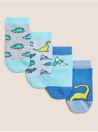 Balenie 4 párov detských ponožiek s vysokým podielom bavlny a motívom dinosaurov (0–3 roky) Marks & Spencer zelená