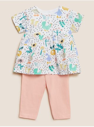 Dvoudílný outfit s vysokým podílem bavlny a potiskem (0–3 roky) Marks & Spencer růžová