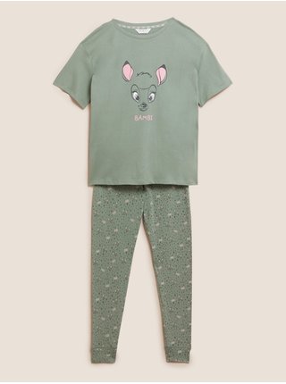 Pyžamová súprava s vysokým obsahom bavlny a motívom Bambi™ Marks & Spencer zelená