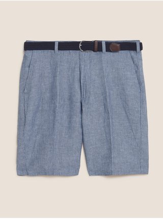 Chino šortky ze směsi lnu s páskem Marks & Spencer námořnická modrá