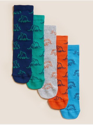 Ponožky s dinosaurom a vysokým podielom bavlny, 5 párov Marks & Spencer viacfarebná
