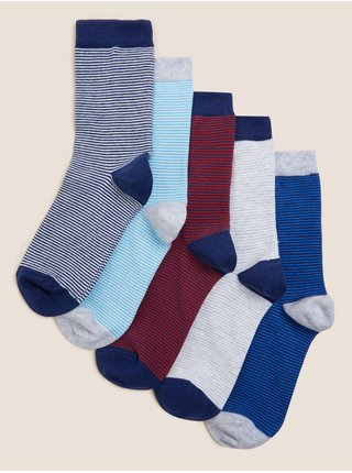 5 párov prúžkovaných ponožiek s vysokým podielom bavlny Marks & Spencer viacfarebná