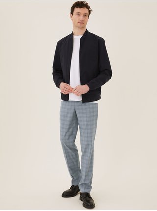 Kostkované strečové kalhoty normálního střihu Marks & Spencer šedá