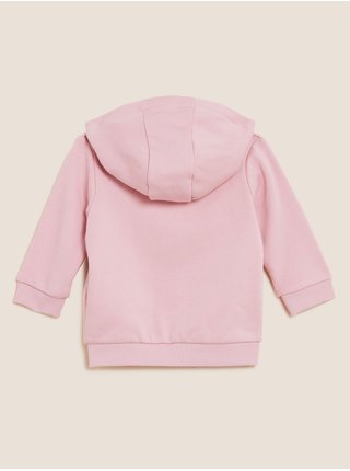 Mikina s kapucí, zapínáním na zip a vysokým podílem bavlny (0–3 roky) Marks & Spencer růžová