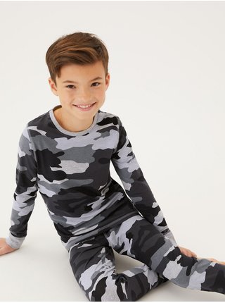 Maskáčové pyžamo s vysokým podílem bavlny (7–16 let) Marks & Spencer šedá