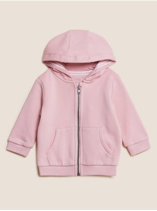 Mikina s kapucí, zapínáním na zip a vysokým podílem bavlny (0–3 roky) Marks & Spencer růžová