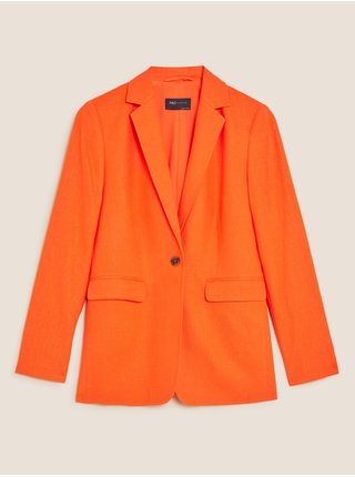 Oranžový dámský jednořadový úzký blejzr ze směsi lnu Marks & Spencer 