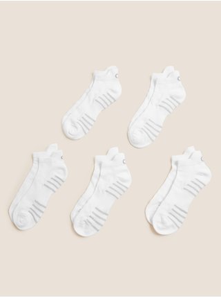 5 párů sportovní ponožek Freshfeet™ s šikmými pruhy a vysokým podílem bavlny Marks & Spencer bílá