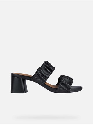Černé dámské kožené sandály na podpatku Geox Genziana