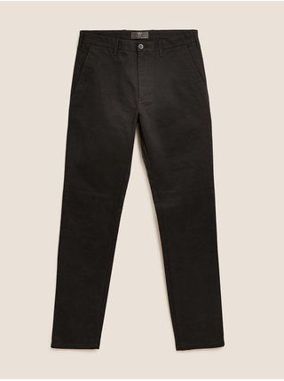 Strečové chino kalhoty pro velkou a vysokou postavu, úzký střih Marks & Spencer černá