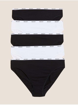 Vysoce střižené kalhotky Body z bavlny Supima, 5 ks Marks & Spencer černá