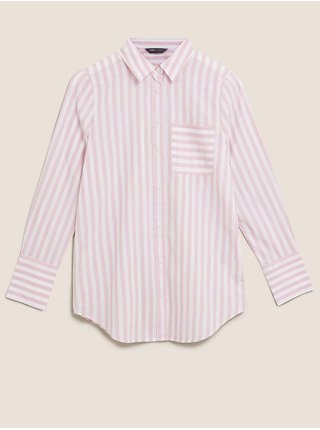Pruhovaná prodloužená košile z čisté bavlny Marks & Spencer růžová