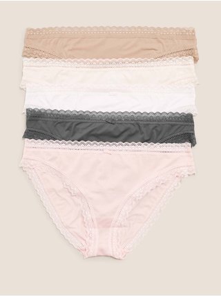 Sada 5 ks bikini kalhotek z mikrovlákna, s krajkou Marks & Spencer růžová