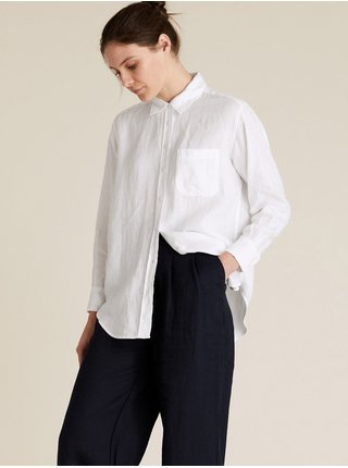 Rozměrná košile s dlouhými rukávy z čistého lnu Marks & Spencer bílá