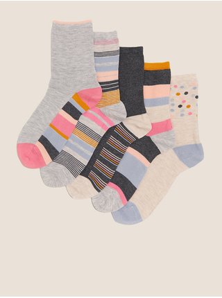 Sada pěti párů dámských ponožek v šedé, modré a černé barvě  Marks & Spencer 
