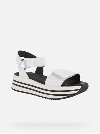 Černo-bílé dámské kožené sandály na platformě Geox Kency