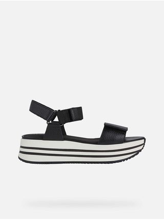 Bílo-černé dámské kožené sandály na platformě Geox Kency