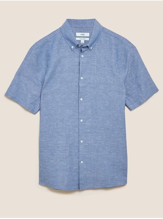 Košile s vysokým podílem lnu Marks & Spencer modrá