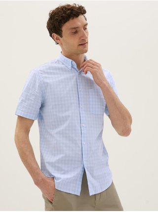 Kostkovaná košile z čisté bavlny Marks & Spencer modrá