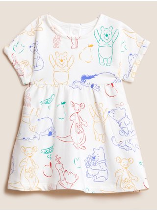 Šaty s motivem Medvídek Pú™ a vysokým podílem bavlny (0–3 roky) Marks & Spencer smetanová