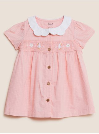 Šaty z čisté bavlny s potiskem kachen (0–3 roky) Marks & Spencer růžová