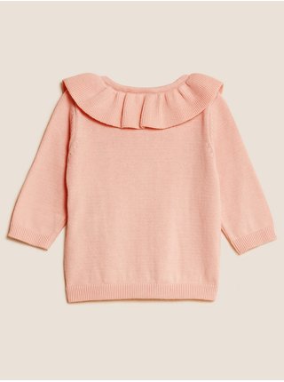 Kardigan z čisté bavlny s volánky (0–3 roky) Marks & Spencer růžová
