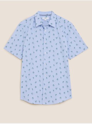 Košile s potiskem palem, z čisté bavlny Marks & Spencer modrá