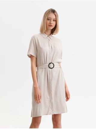 Krémové dámské krátké košilové šaty s páskem TOP SECRET