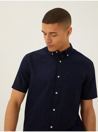 Kostkovaná košile z čisté bavlny Marks & Spencer námořnická modrá