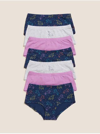 Vícebarevná sada sedmi kusů dívčích kalhotek se strečem a vysokým podílem bavlny (2–16 let) Marks & Spencer