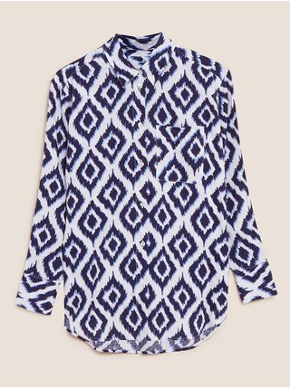 Košile velikosti maxi s potiskem, z čistého lnu Marks & Spencer modrá