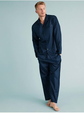 Puntíkovaná pyžamová souprava z čisté bavlny Marks & Spencer námořnická modrá