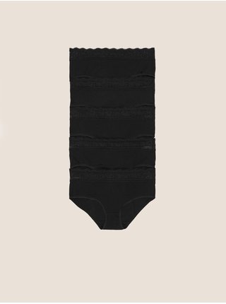 Krajkové midi kalhotky z bavlny s lycrou, 5 ks v balení Marks & Spencer černá
