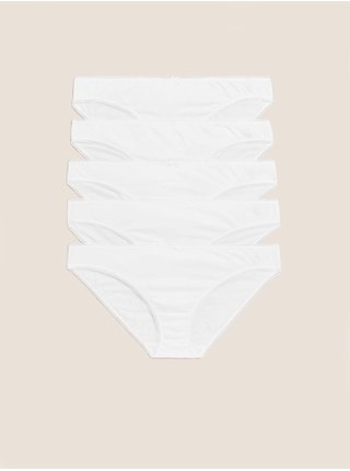 Bikini kalhotky z bavlny s lycrou®, 5 ks v balení Marks & Spencer bílá
